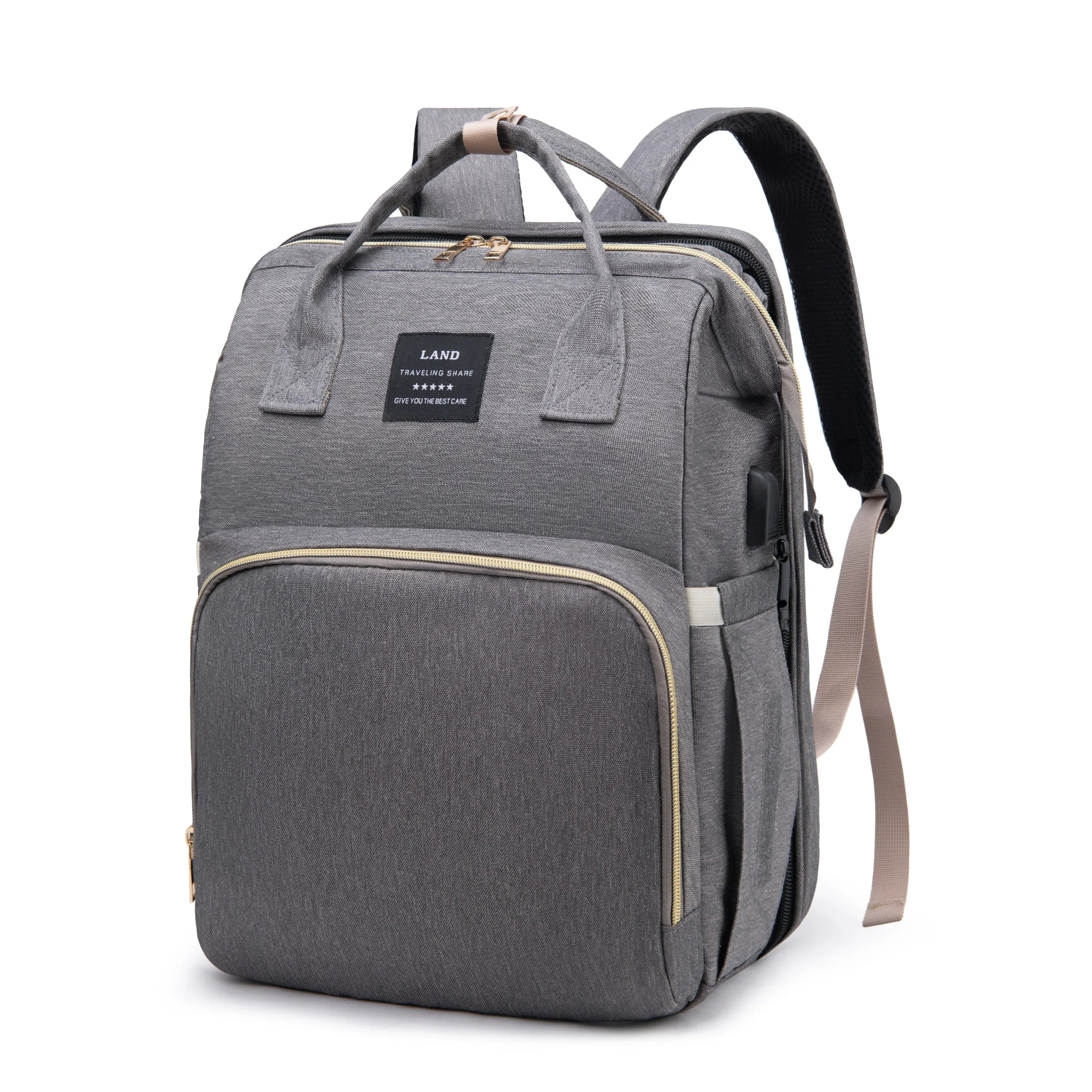Foldable and Portable Mommy Backpack - with Crib Bed, Straps Large Capacity Diaper Bag