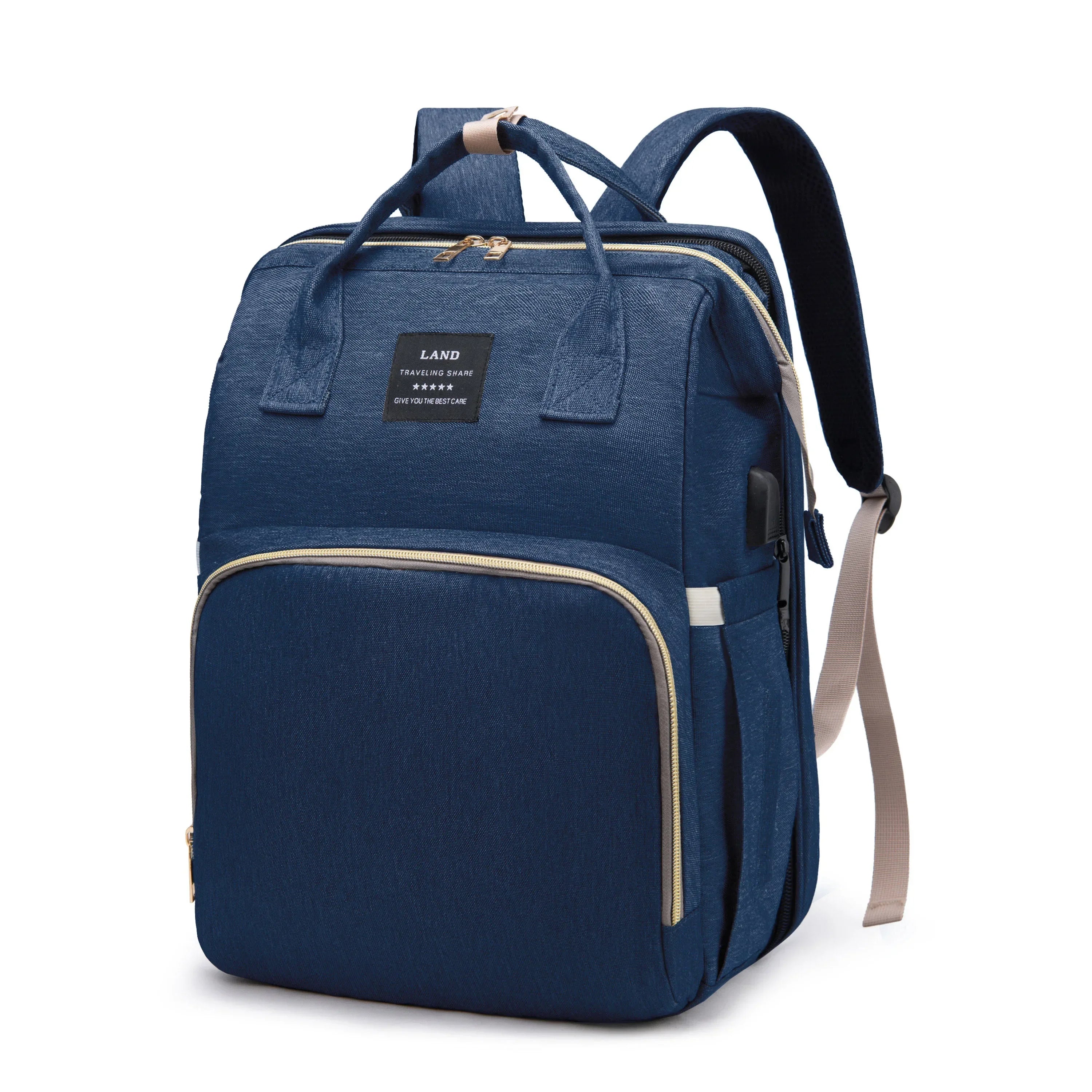 Foldable and Portable Mommy Backpack - with Crib Bed, Straps Large Capacity Diaper Bag