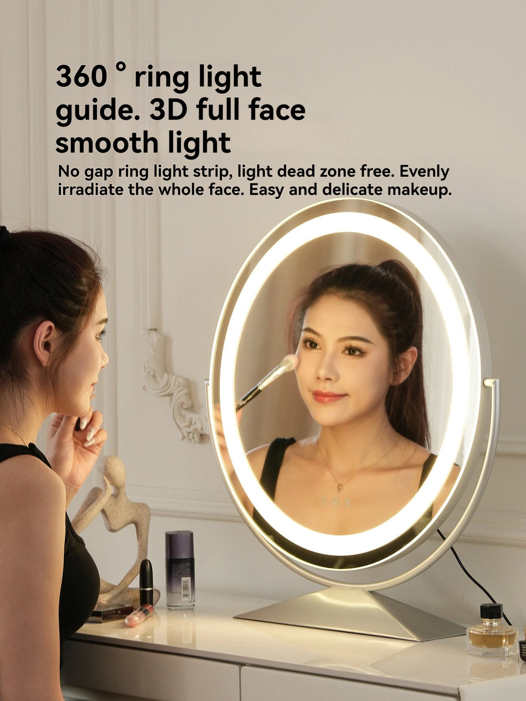 Smart LED Circle Makeup Mirror with Touch Control Lighting