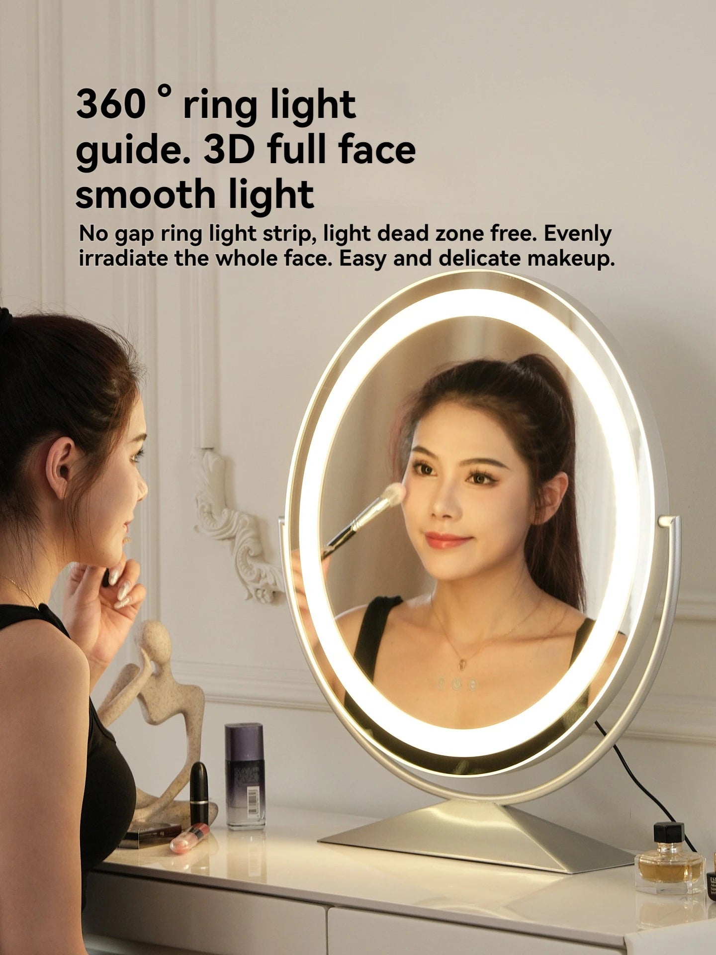 Smart LED Circle Makeup Mirror with Touch Control Lighting