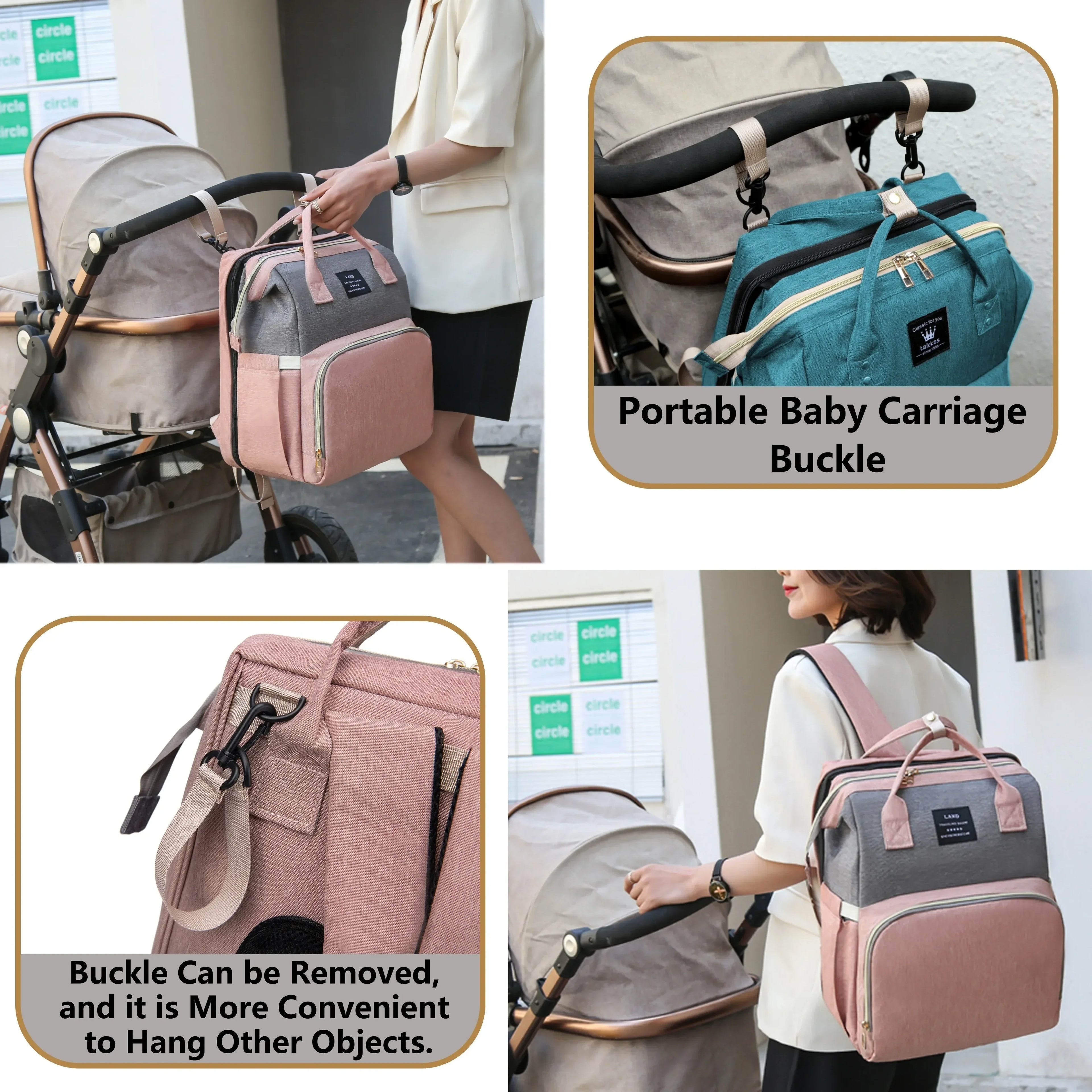 Foldable and Portable Mommy Backpack - with Crib Bed, Straps Large Capacity Diaper Bag