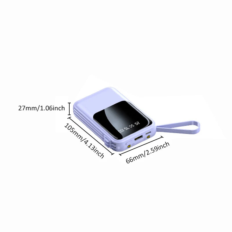 Portable power bank built-in 4 charging 10000mAh cables LED light Type-C/USB