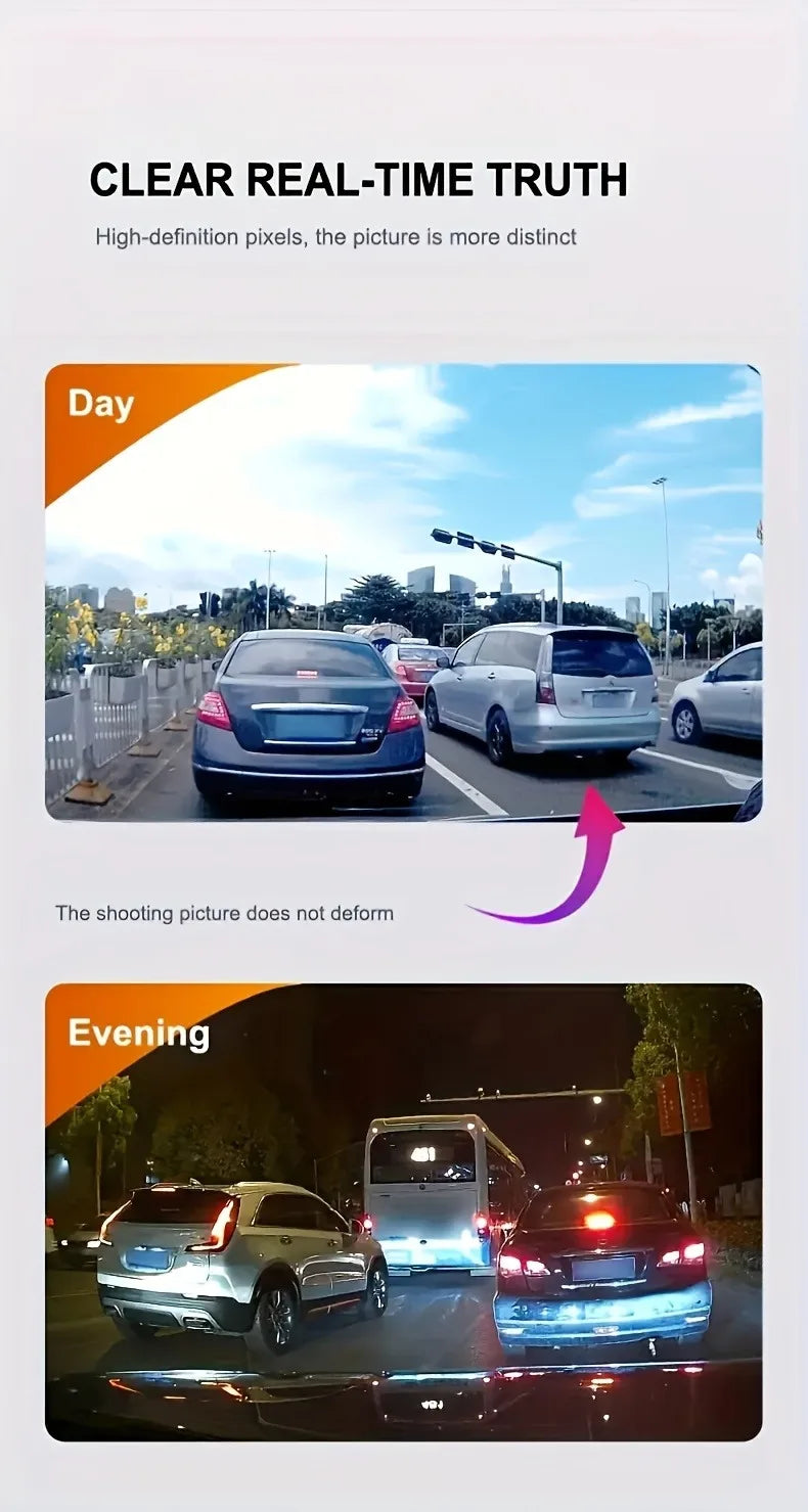 Triple Lens 1080P WiFi Dash Cam with Front, Rear & Cabin Recording, Night Vision
