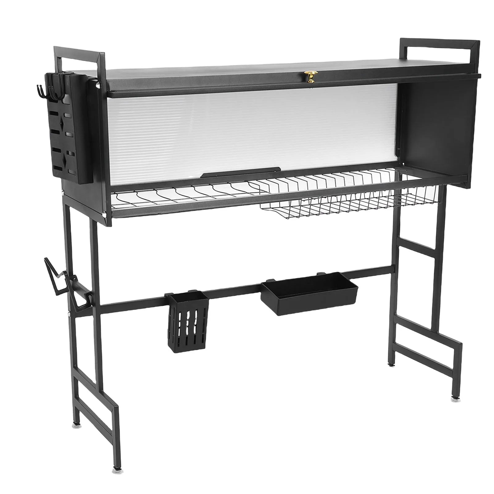 Kitchen Sink Rack Carbon Steel Space Saving 2 Tier Above Kitchen Sink Dish Drying Drainer Rack with Cover for Kitchen