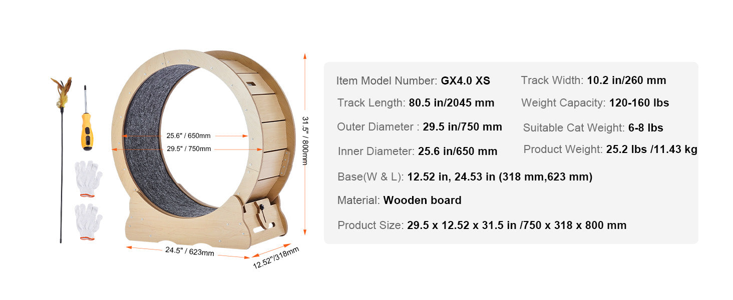 Wooden Cat Exercise Wheel Large Cat Treadmill Wheel for Indoor Cat Running
