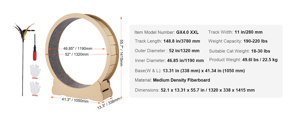 Wooden Cat Exercise Wheel Large Cat Treadmill Wheel for Indoor Cat Running