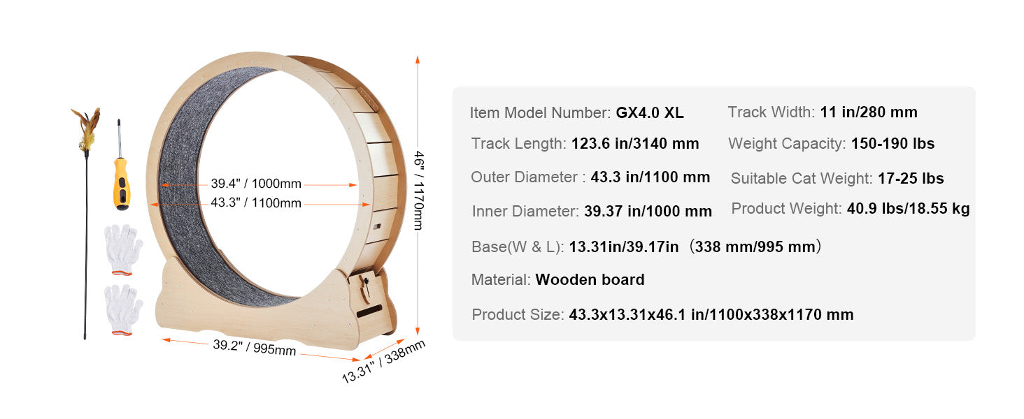 Wooden Cat Exercise Wheel Large Cat Treadmill Wheel for Indoor Cat Running