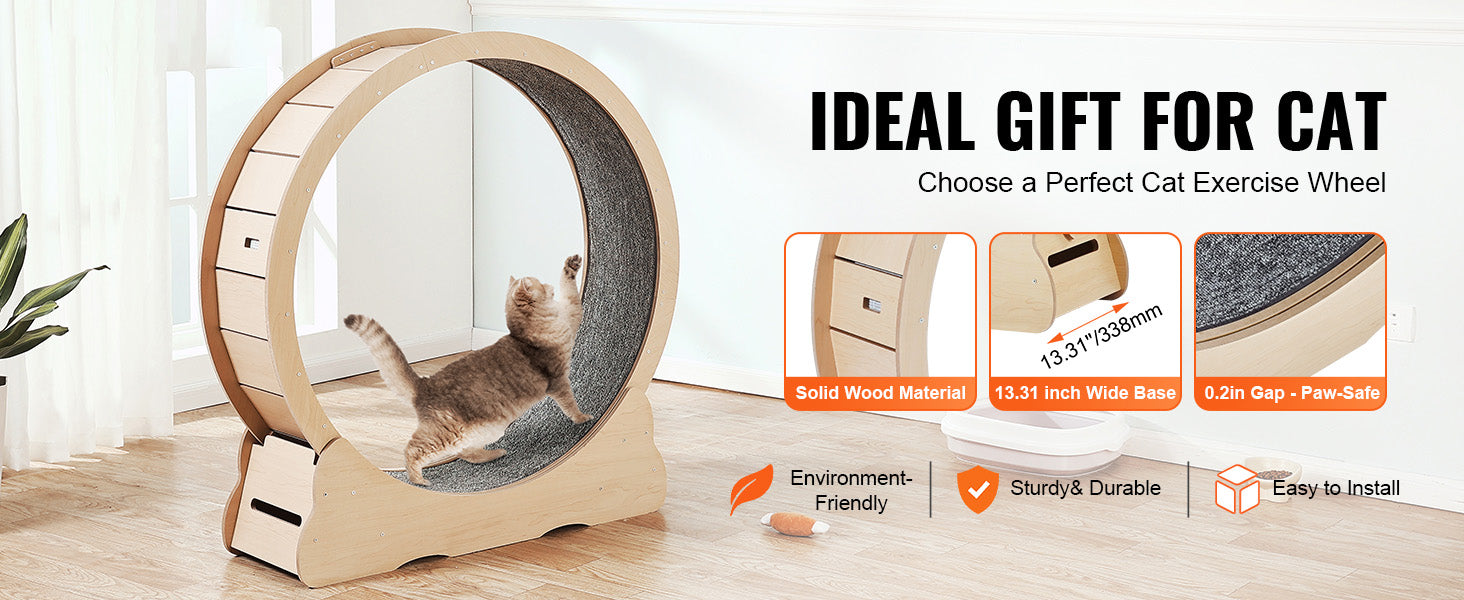 Wooden Cat Exercise Wheel Large Cat Treadmill Wheel for Indoor Cat Running