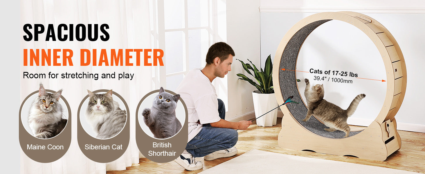 Wooden Cat Exercise Wheel Large Cat Treadmill Wheel for Indoor Cat Running